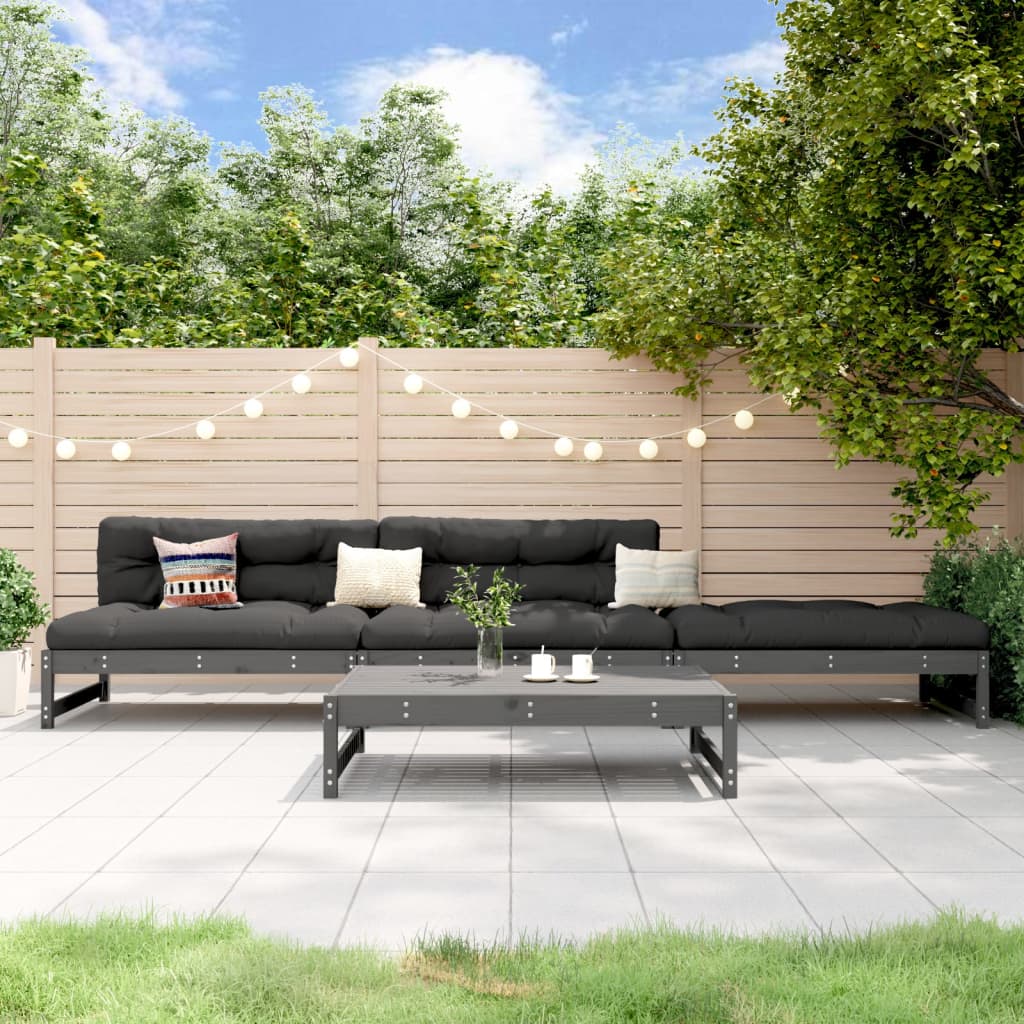 4 Pcs conjunto lounge de jardim madeira de pinho maciça cinza