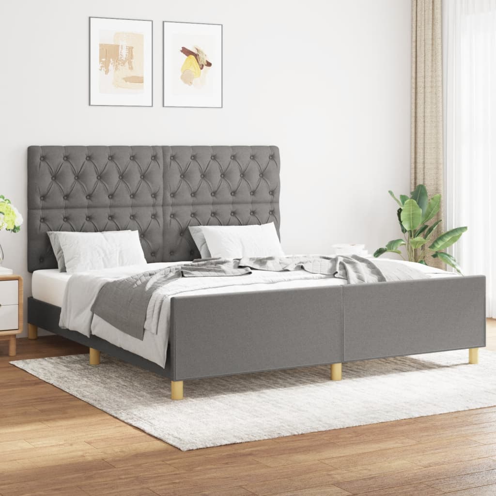 Estrutura de cama sem colchão 160x200 cm tecido cinzento-escuro