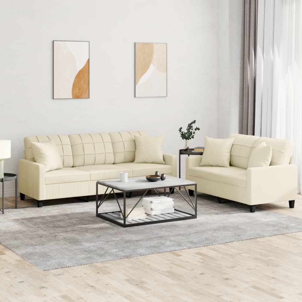 2 Pcs conjunto de sofás com almofadas couro artificial creme