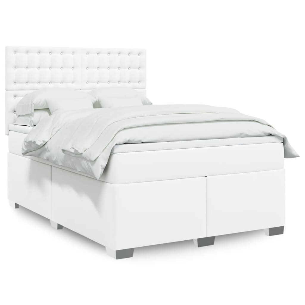 Cama com molas/colchão 140x190 cm couro artificial branco