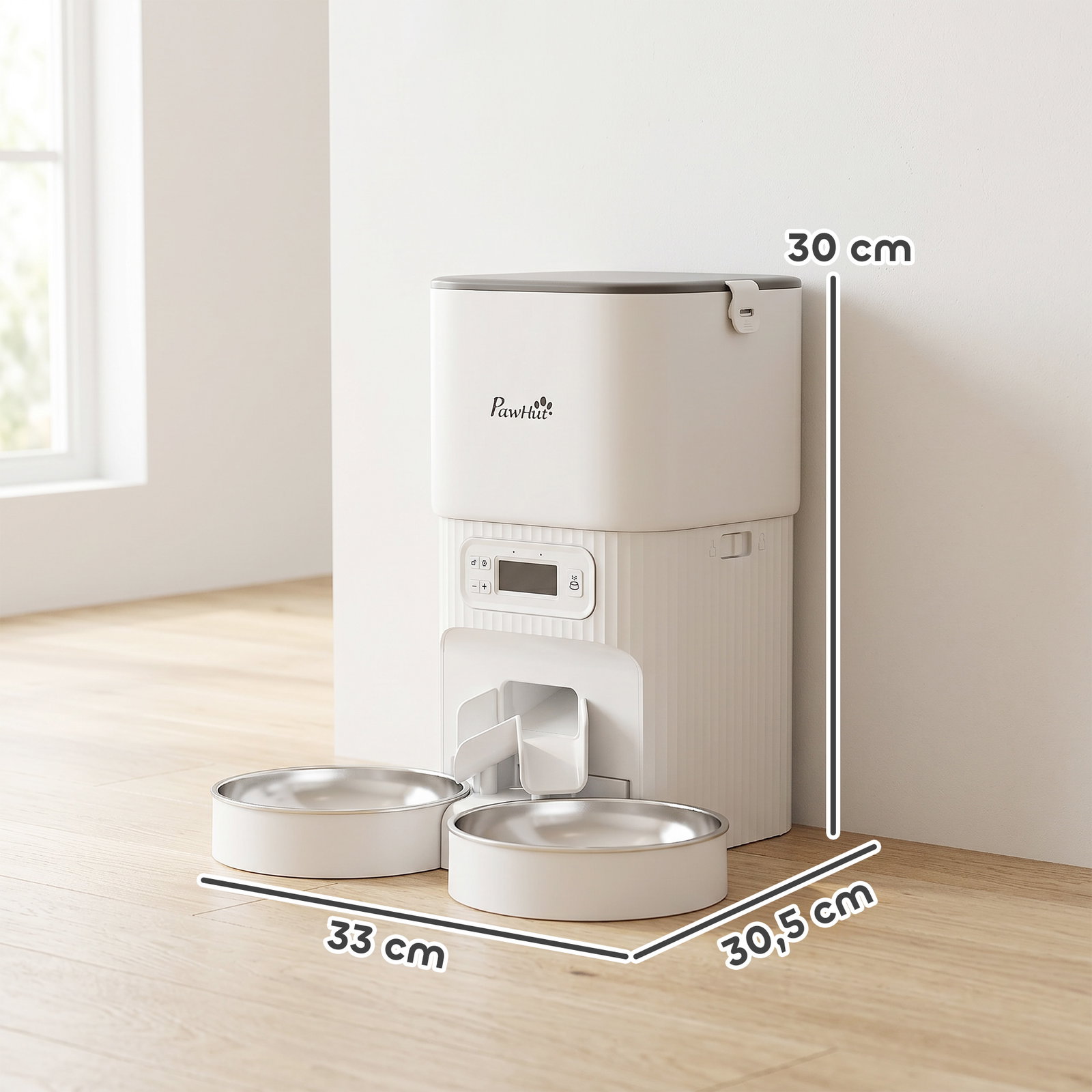 Alimentador automático para gatos/cães 4l com 2 tigelas, dispensador de ração 1-6 refeições por dia e dupla alimentação