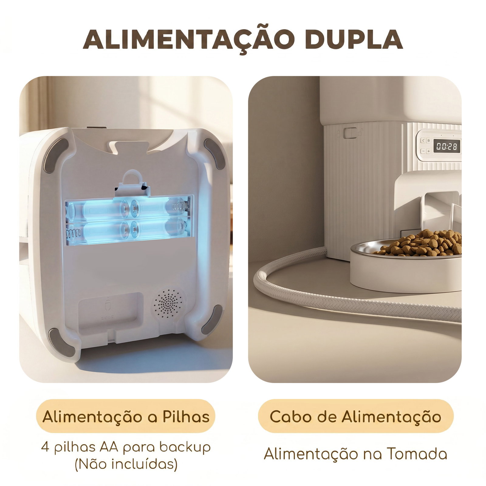 Alimentador automático para gatos/cães 4l com 2 tigelas, dispensador de ração 1-6 refeições por dia e dupla alimentação