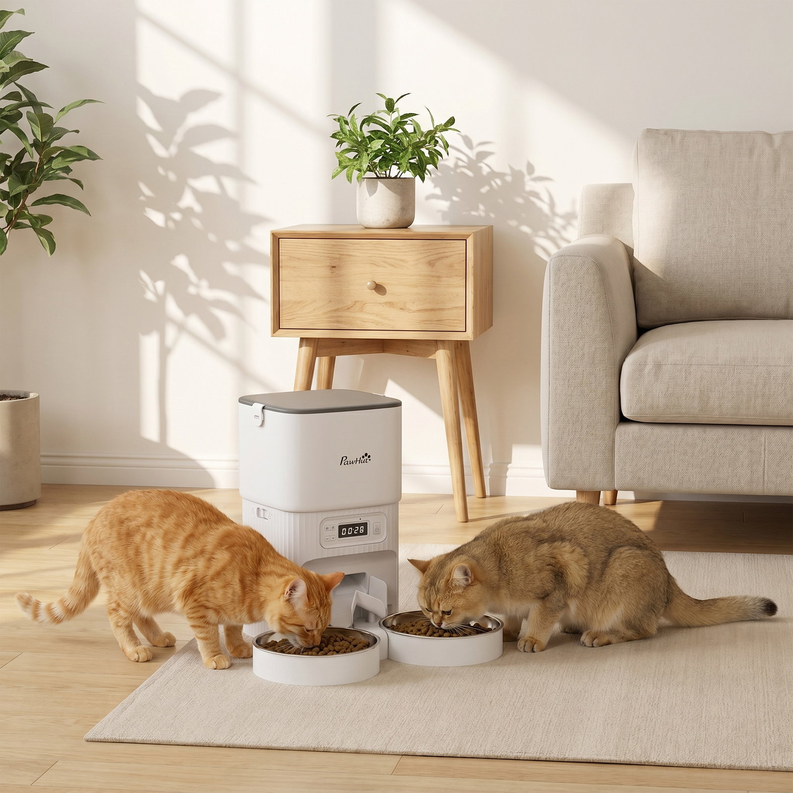 Alimentador automático para gatos/cães 4l com 2 tigelas, dispensador de ração 1-6 refeições por dia e dupla alimentação