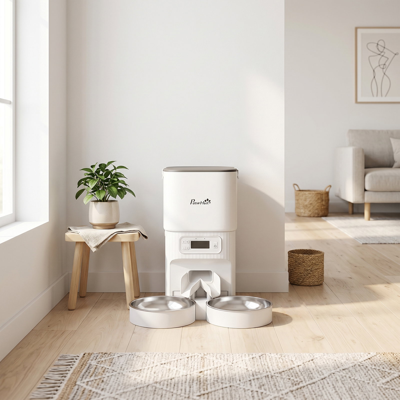 Alimentador automático para gatos/cães 4l com 2 tigelas, dispensador de ração 1-6 refeições por dia e dupla alimentação