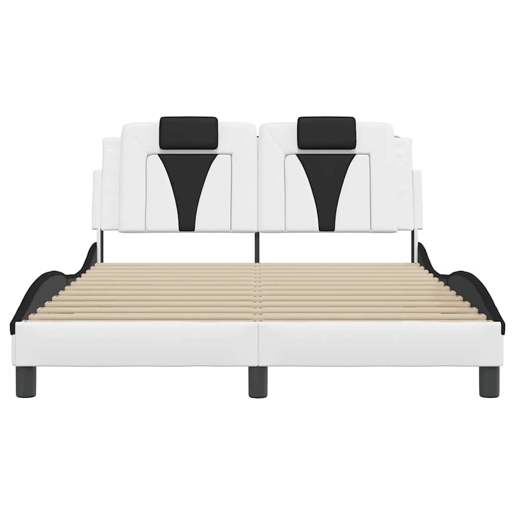 Estrutura de cama viana sem colchão 140x200 couro artif. branco/preto