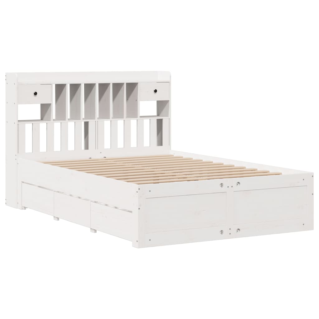 Cama com estante sem colchão 150x200 cm pinho maciço branco