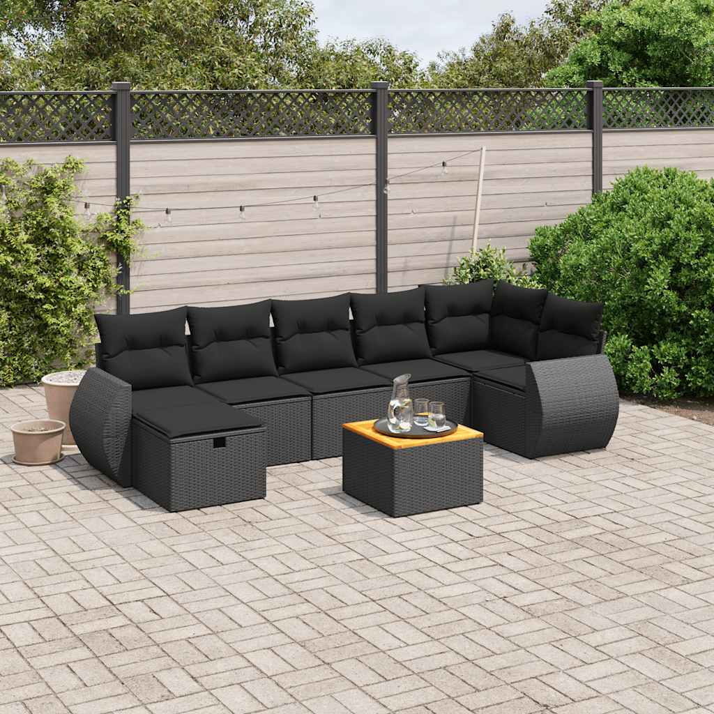 8 Pcs conjunto sofás de jardim com almofadões vime PE preto