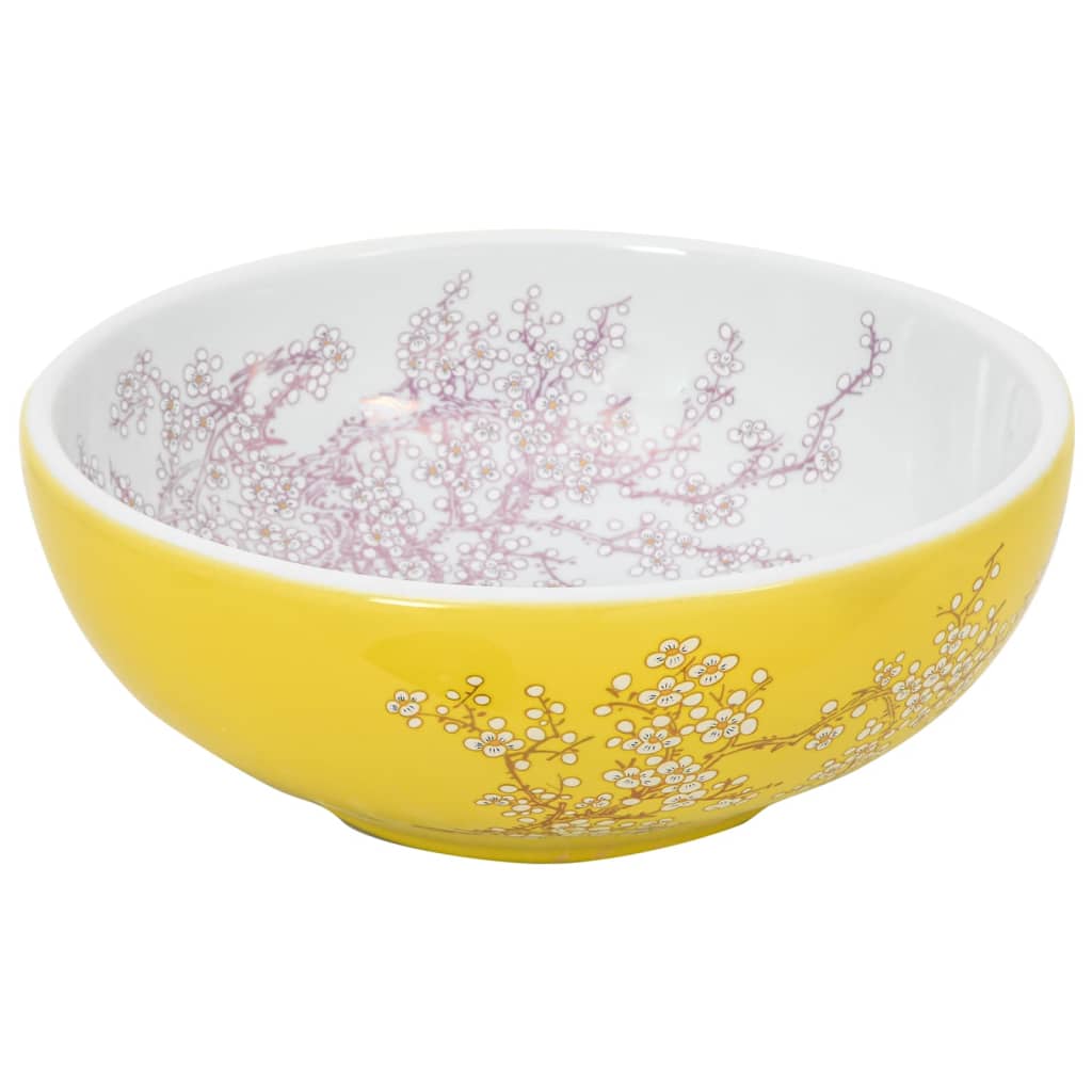 Lavatório de bancada redondo φ41x14 cm cerâmica branco/amarelo