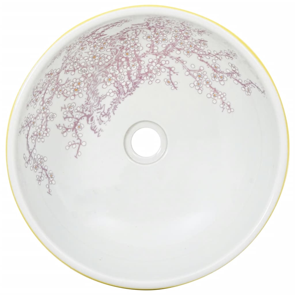Lavatório de bancada redondo φ41x14 cm cerâmica branco/amarelo