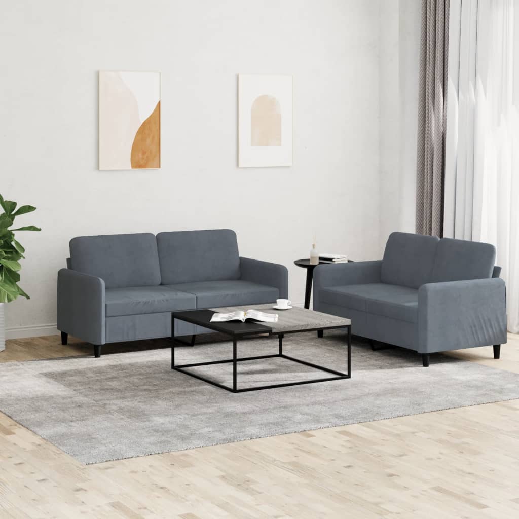 2 Pcs conjunto de sofás veludo cinzento-escuro