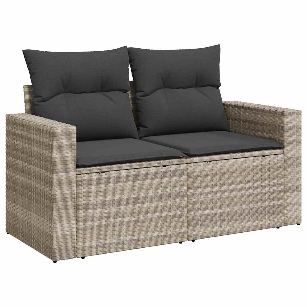 7 Pcs conj. sofás jardim com almofadões vime PE cinzento-claro