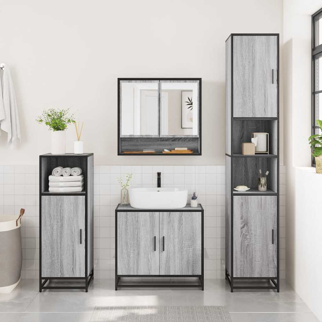 3 Pcs conjunto móveis casa de banho madeira proc. cinza sonoma