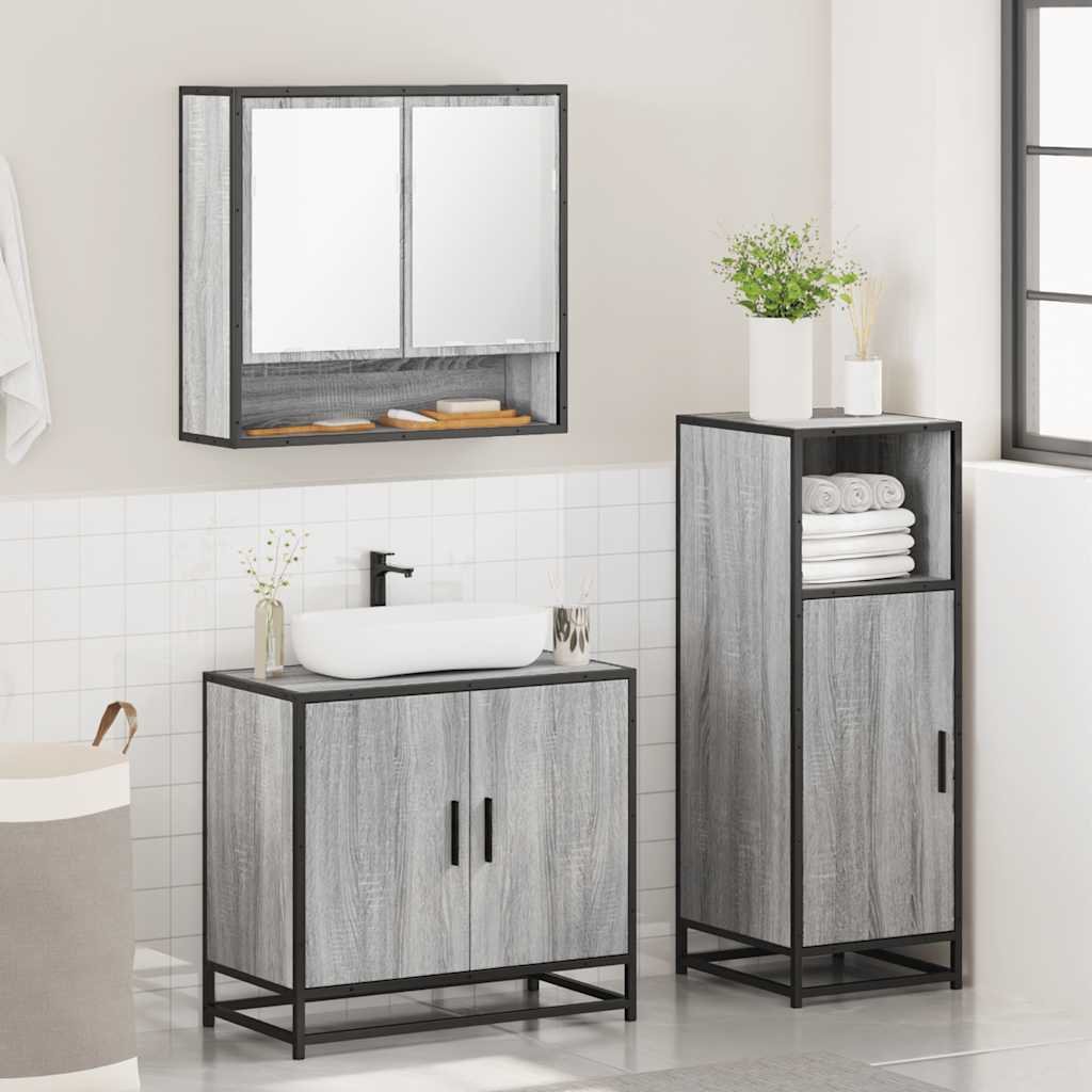 3 Pcs conjunto móveis casa de banho madeira proc. cinza sonoma