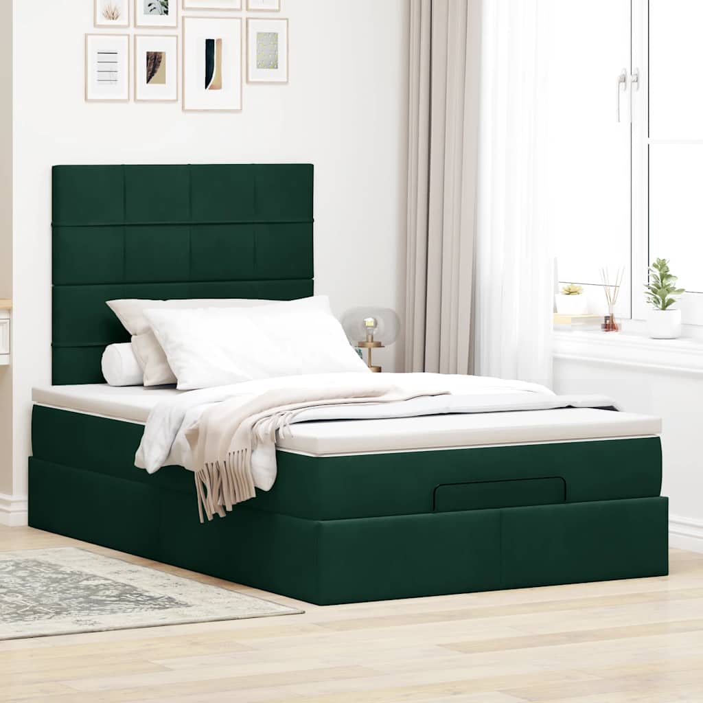 Estrutura de cama otomana com colchões verde escuro veludo