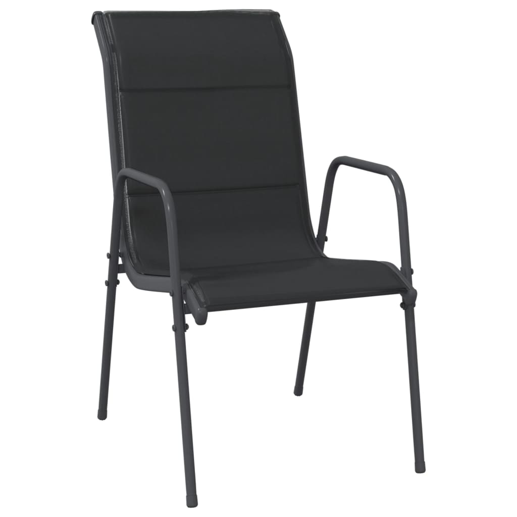 9 Pcs conjunto de jantar para jardim aço e textilene preto