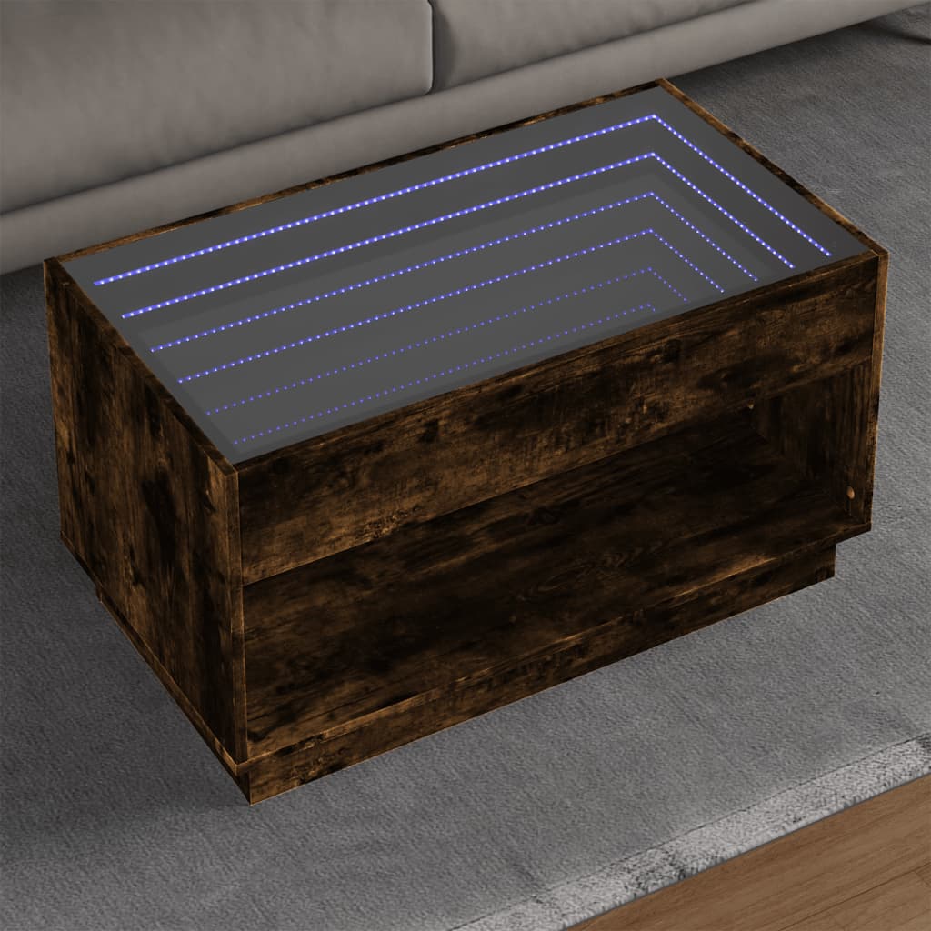 Mesa de centro luzes LED infinity 90x50x50 cm carvalho fumado