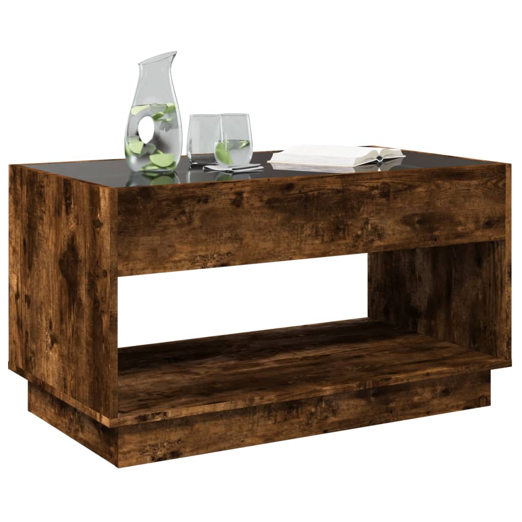 Mesa de centro luzes LED infinity 90x50x50 cm carvalho fumado
