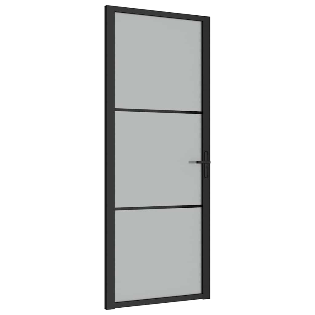 Porta interior 83x201,5 cm vidro fosco e alumínio preto