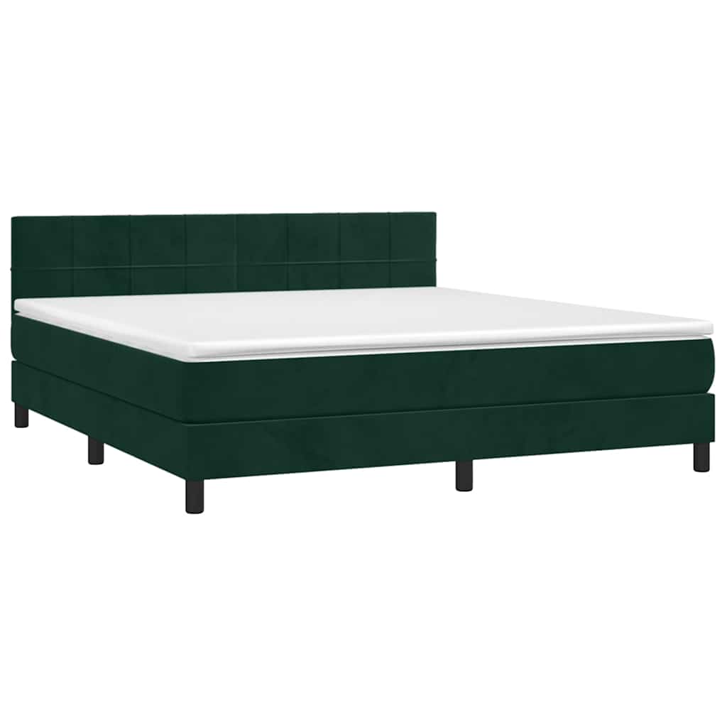 Cama com molas/colchão 180x200 cm veludo verde-escuro