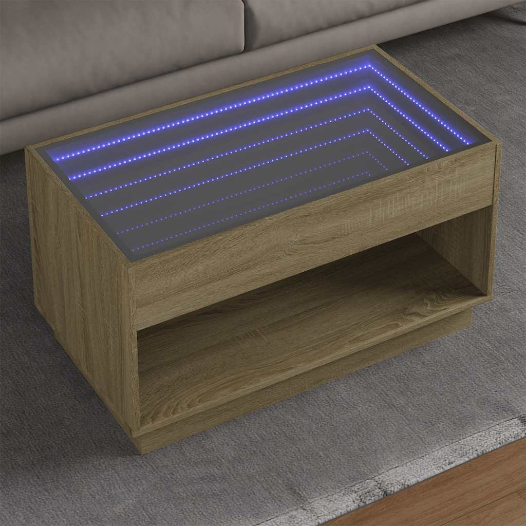 Mesa de centro luzes LED infinity 90x50x50 cm carvalho sonoma