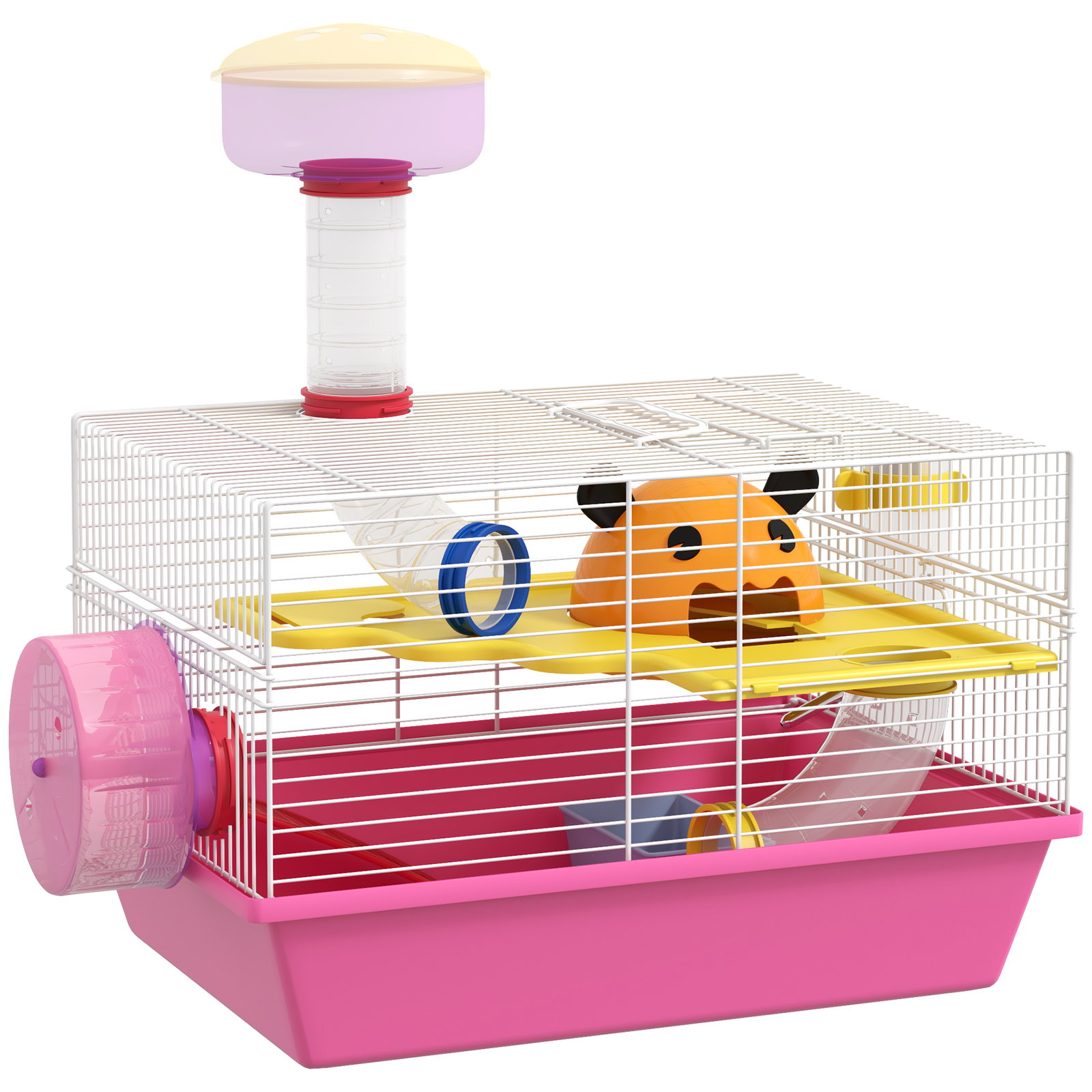 Gaiola para hamsters com comedouro bebedouro roda de exercício torre de observação e casinha 34x27x25 cm multicolor