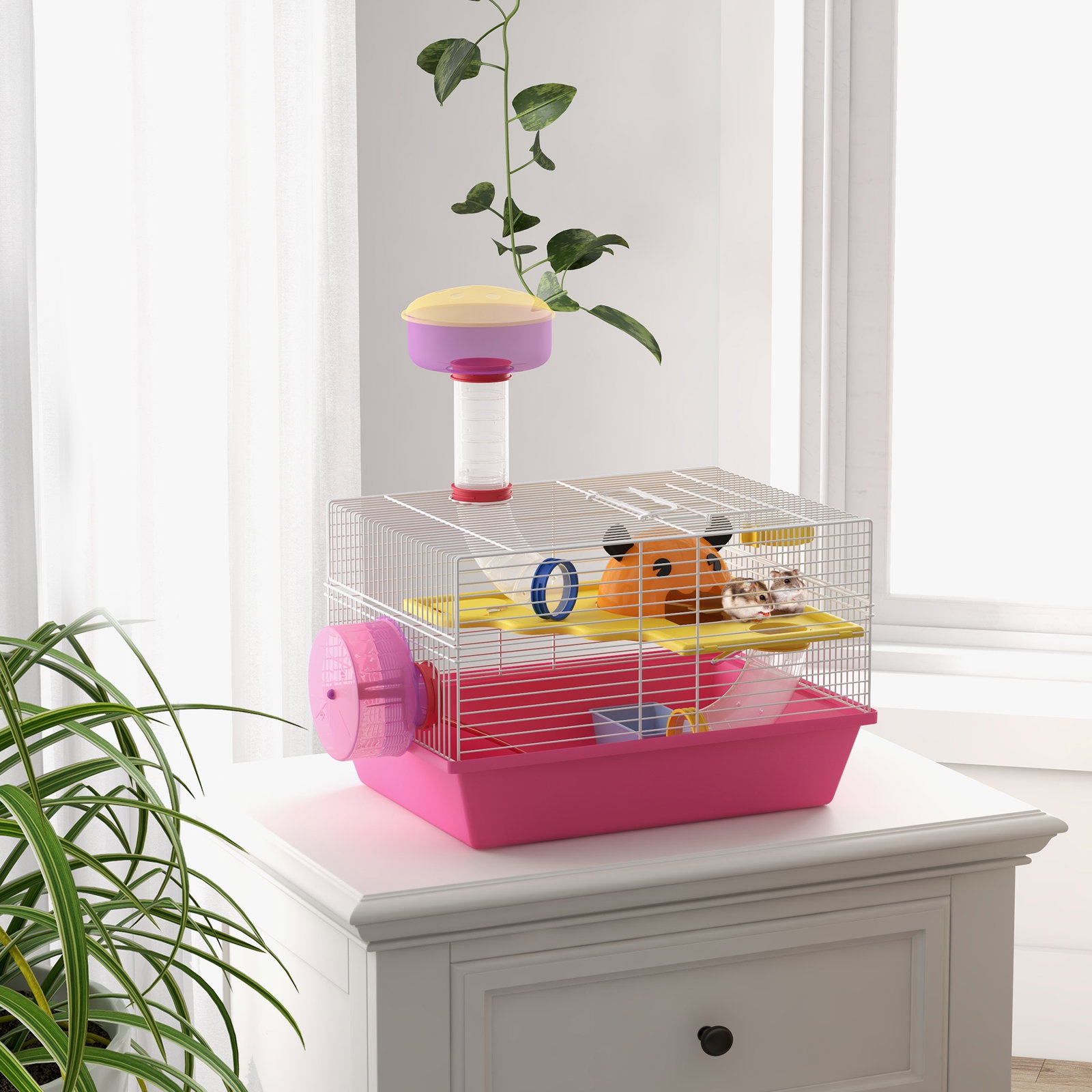 Gaiola para hamsters com comedouro bebedouro roda de exercício torre de observação e casinha 34x27x25 cm multicolor