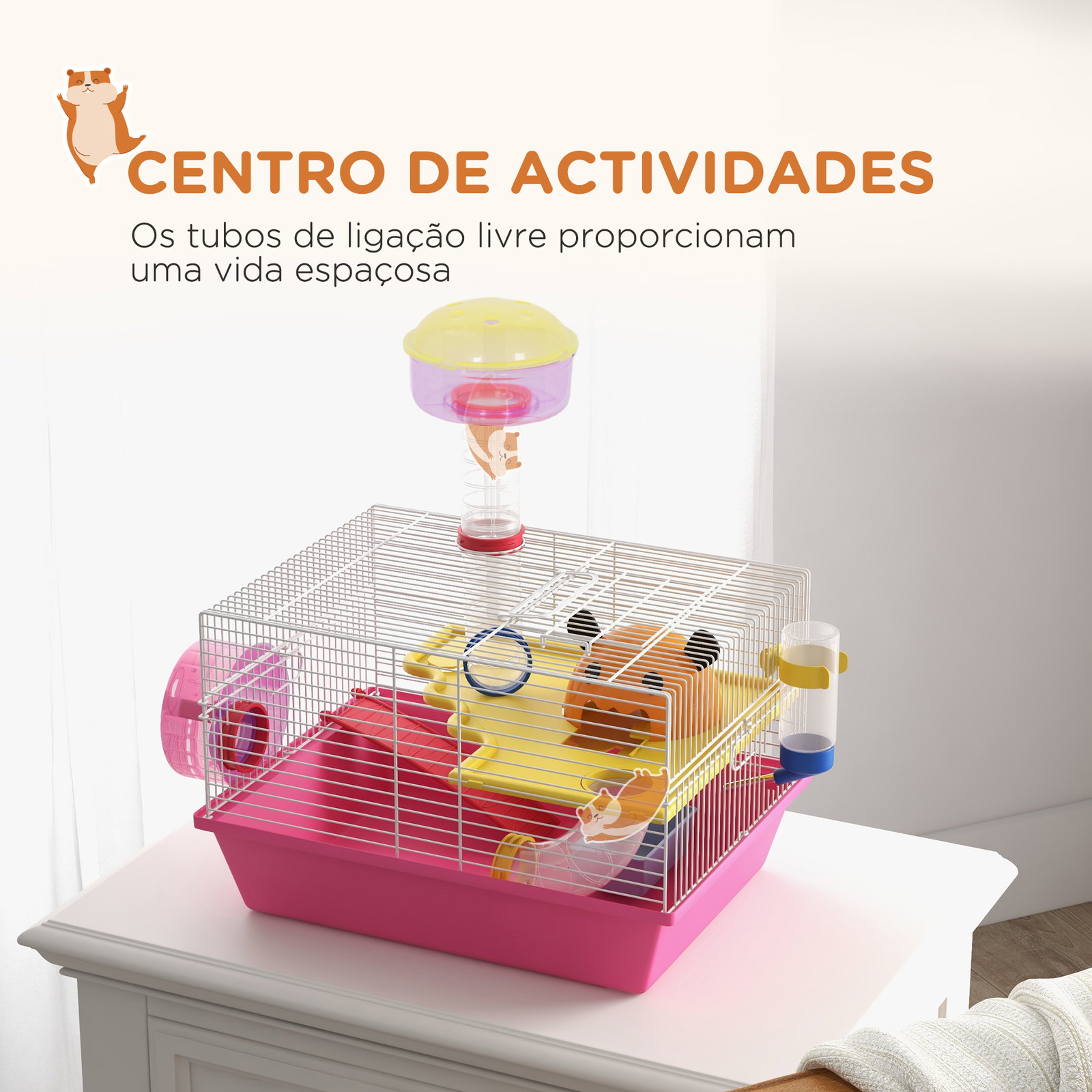Gaiola para hamsters com comedouro bebedouro roda de exercício torre de observação e casinha 34x27x25 cm multicolor