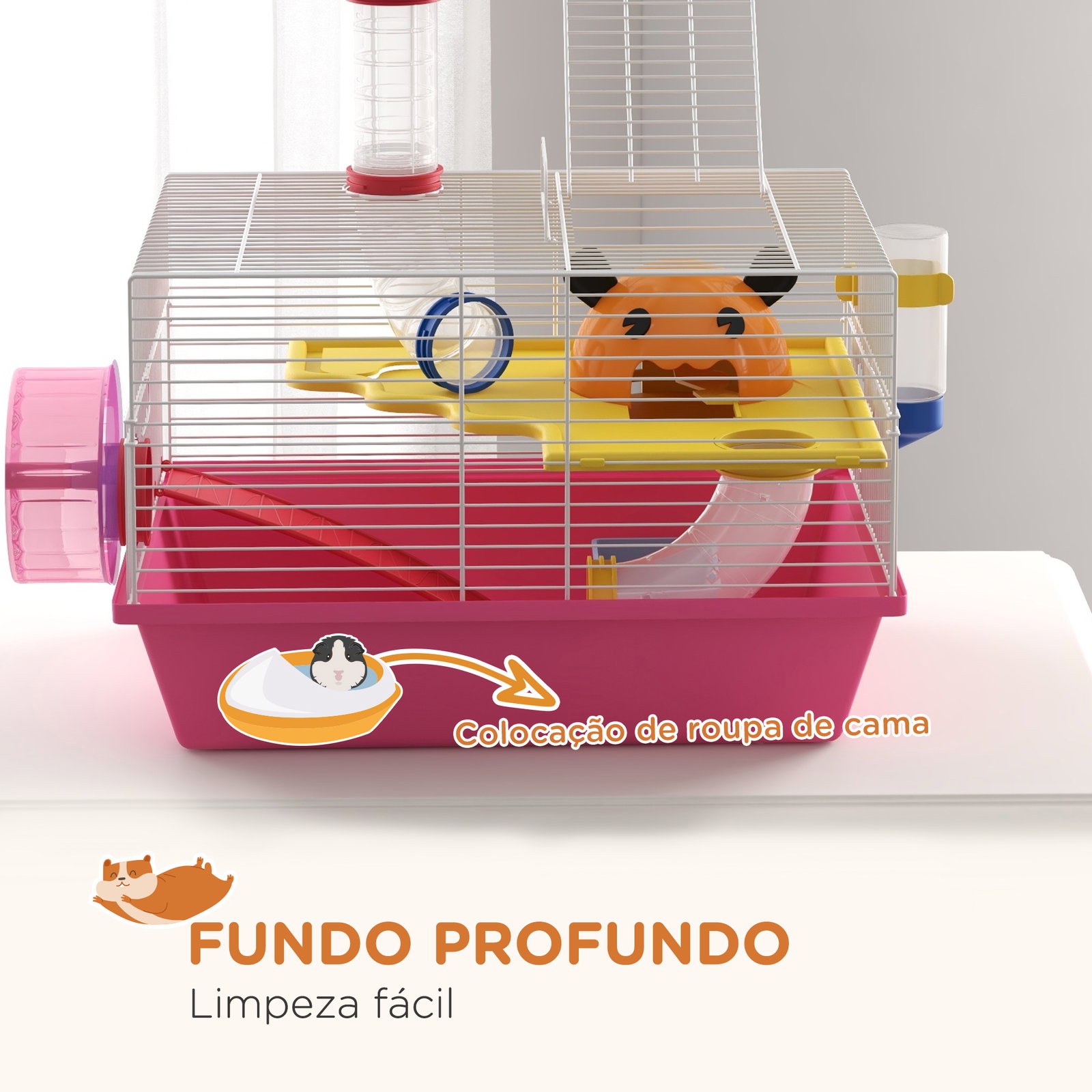 Gaiola para hamsters com comedouro bebedouro roda de exercício torre de observação e casinha 34x27x25 cm multicolor