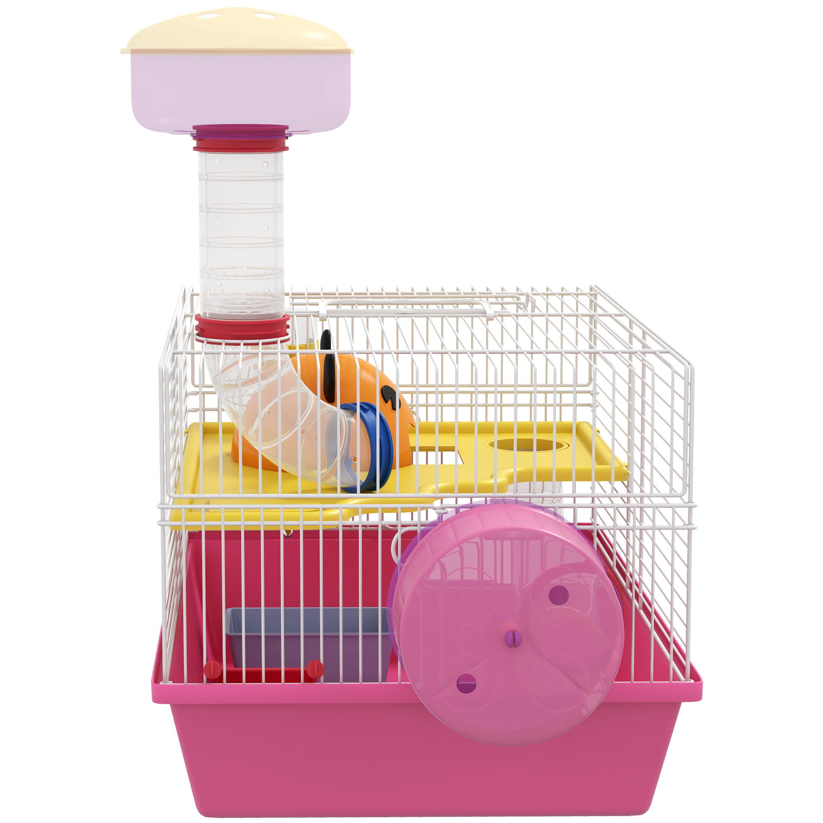 Gaiola para hamsters com comedouro bebedouro roda de exercício torre de observação e casinha 34x27x25 cm multicolor