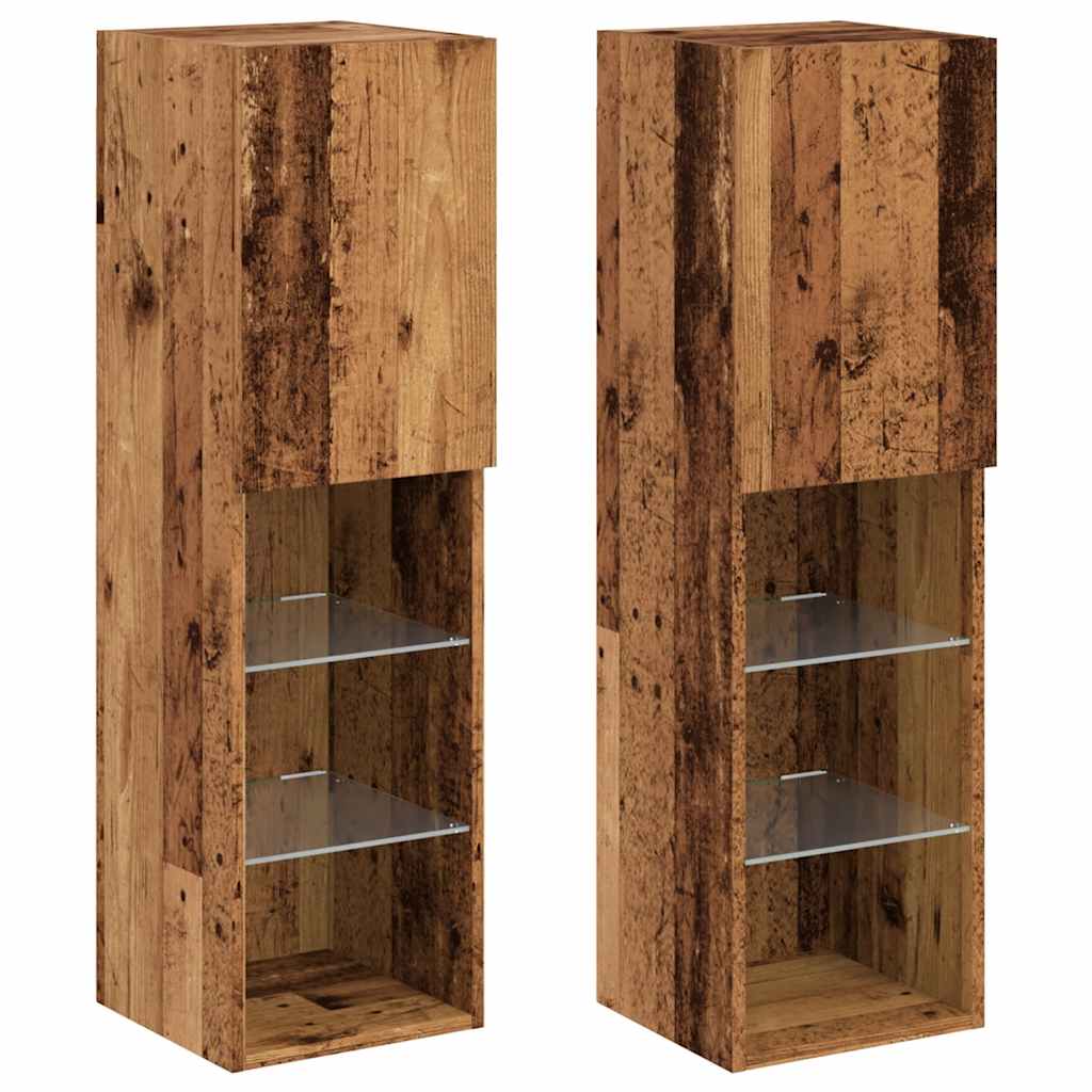 Móveis de TV com luzes LED 2 pcs 30,5x30x102 cm madeira velha