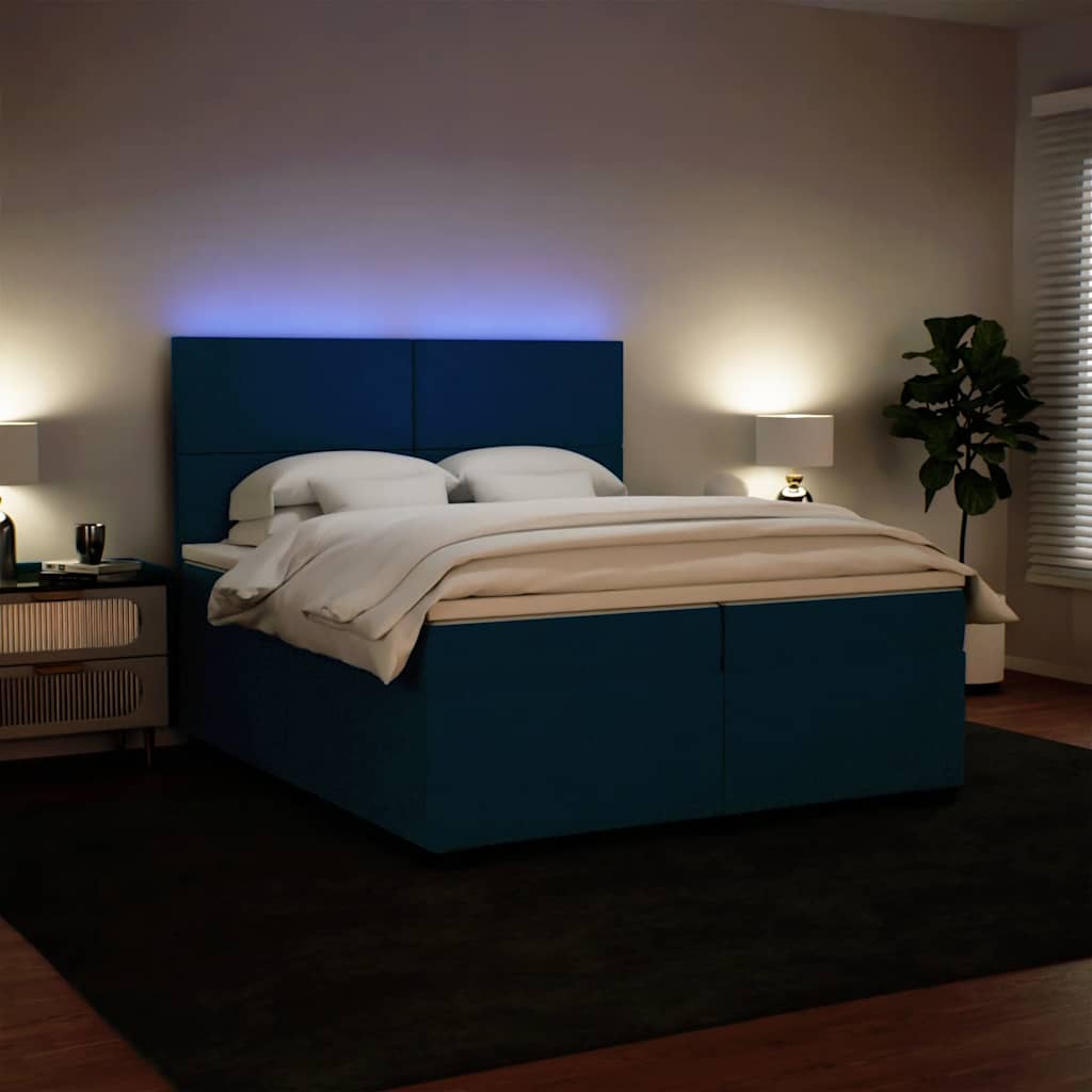 Cama com molas/colchão 200x200 cm veludo azul