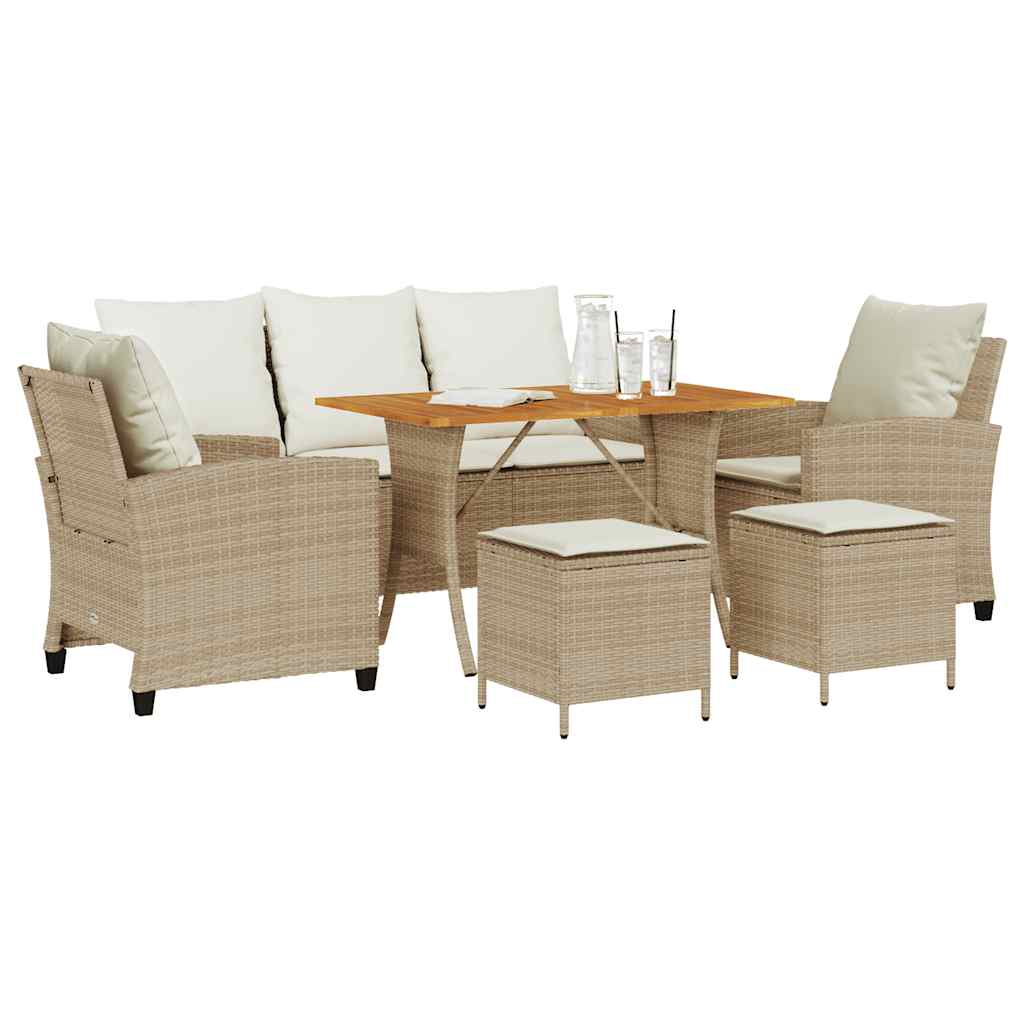 6 Pcs conjunto de sofás p/ jardim com almofadões vime PE bege
