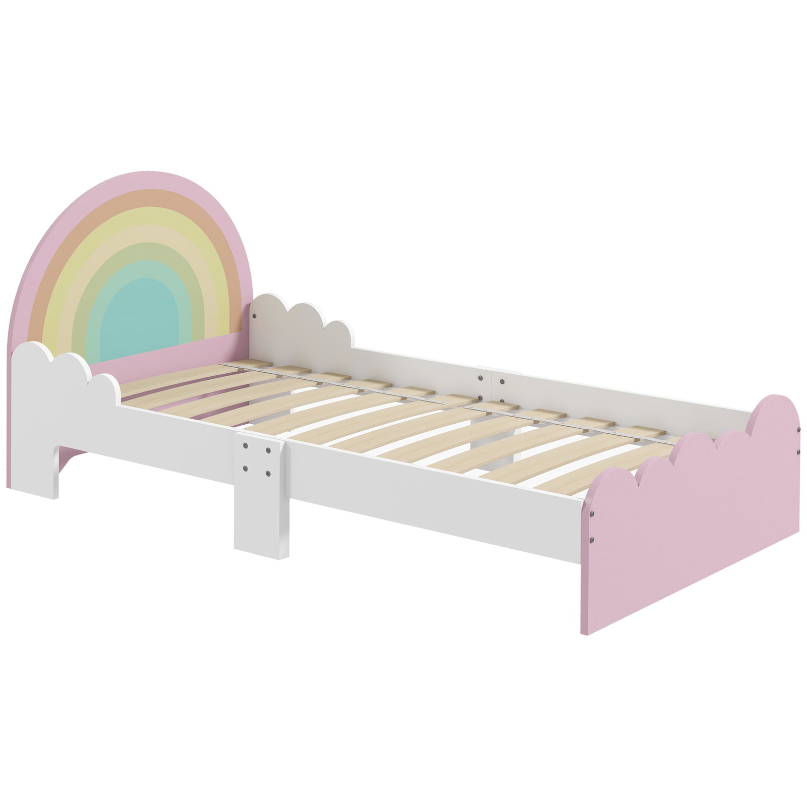 Cama para crianças de 3-6 anos 143x74x66 cm cama infantil de madeira em forma de arco íris rosa