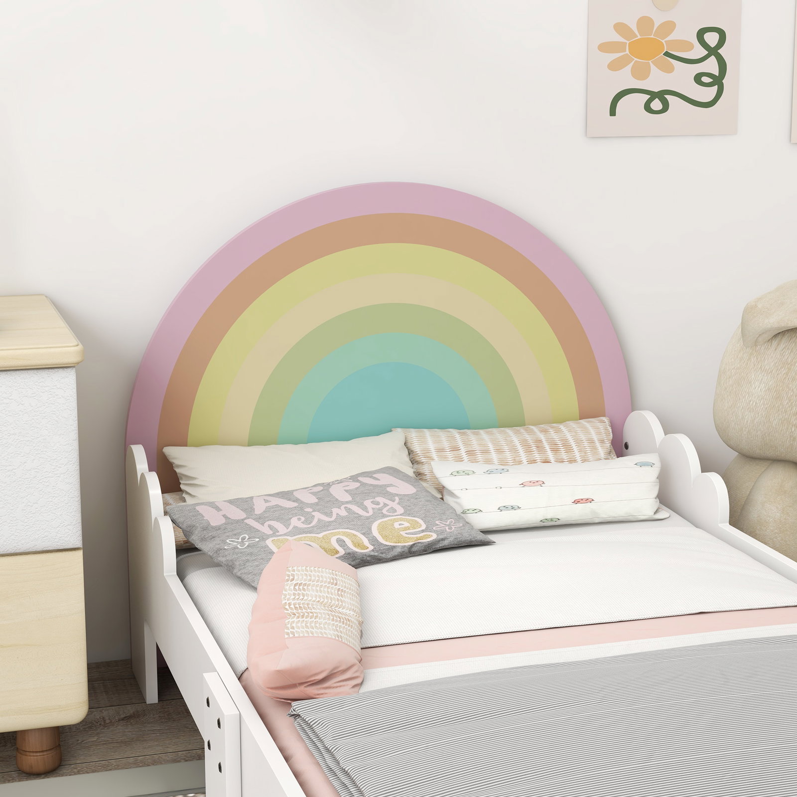 Cama para crianças de 3-6 anos 143x74x66 cm cama infantil de madeira em forma de arco íris rosa