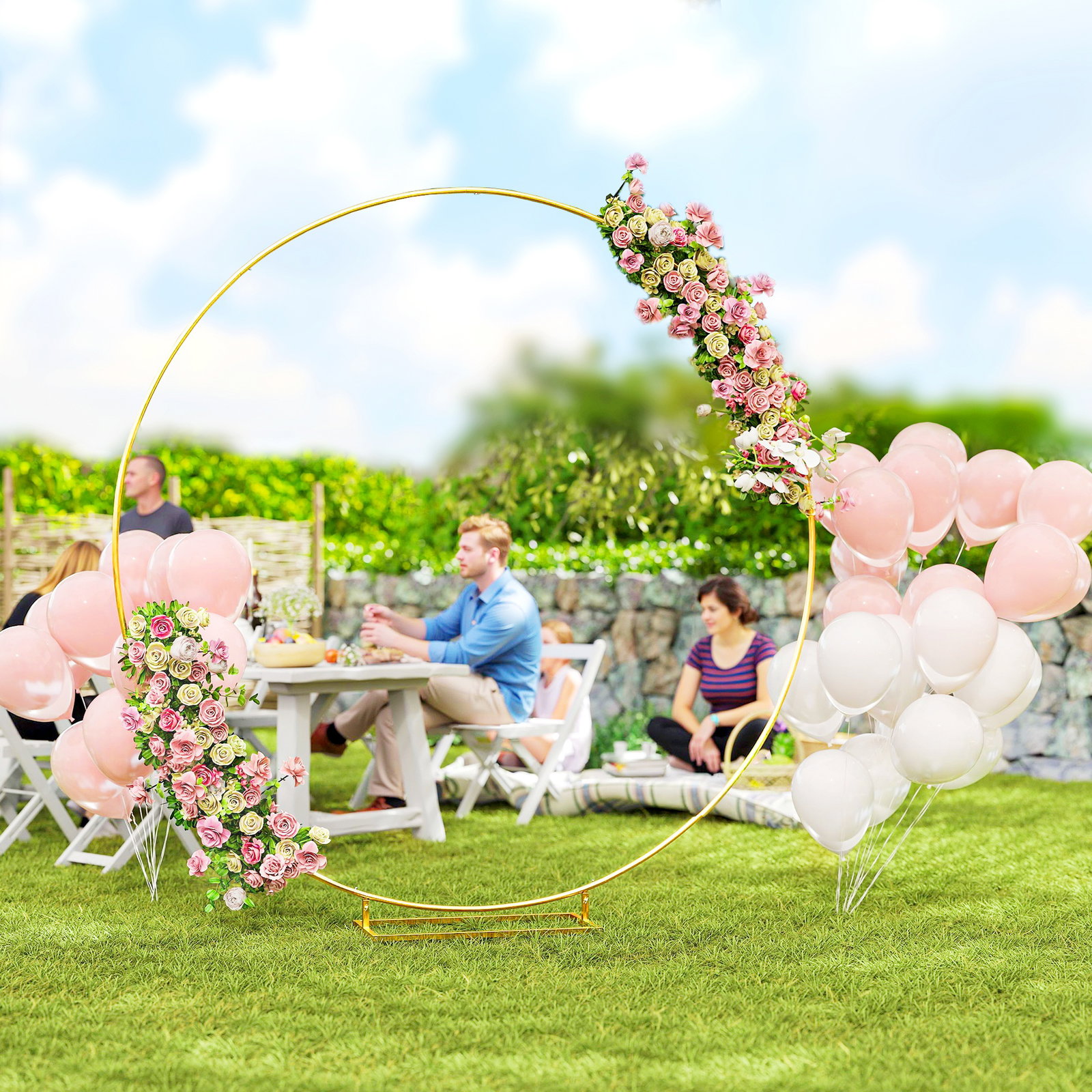 Arco de jardim de metal redondo arco de decoração com revestimento em pó para plantas trepadoras flores decoração 230x28x234 cm dourado