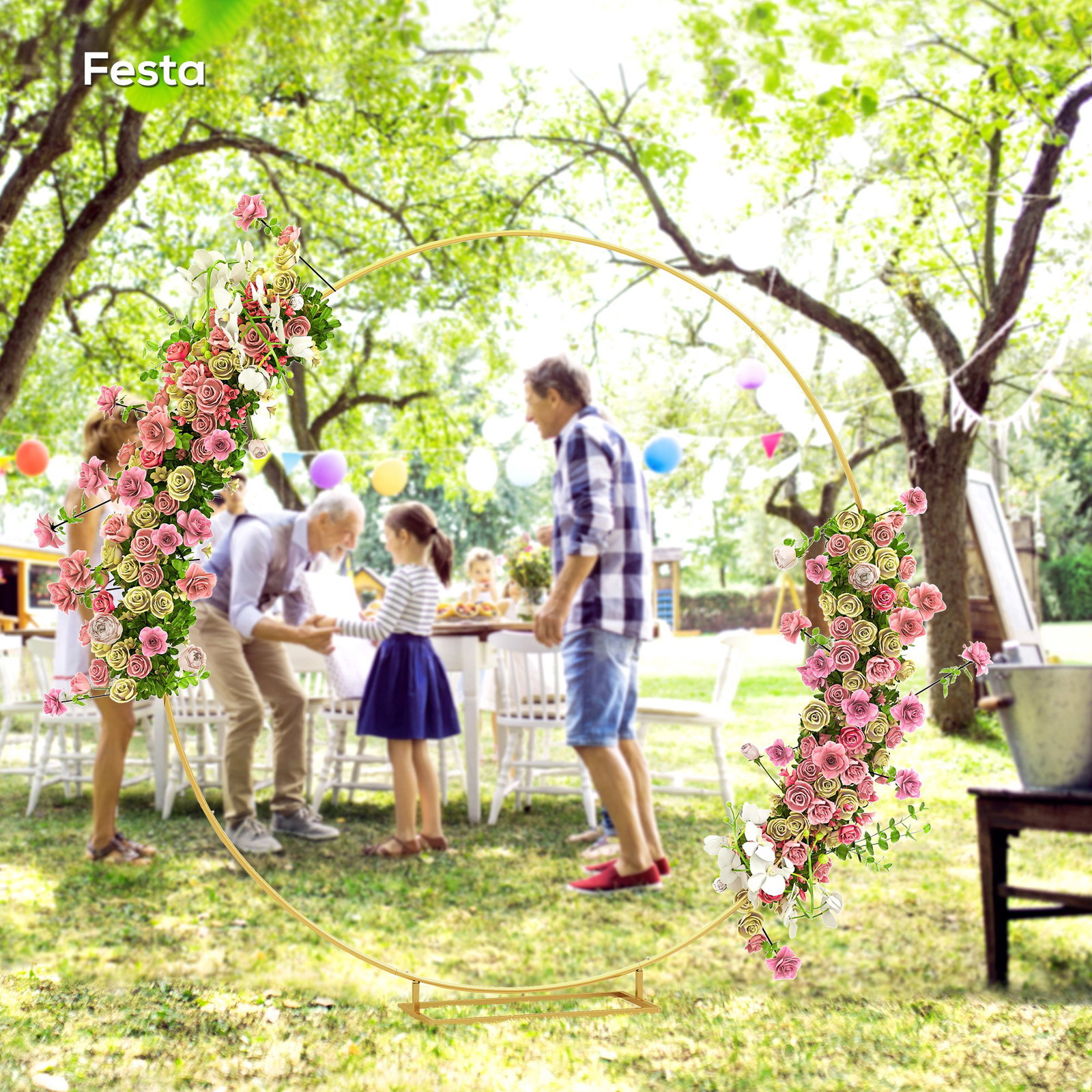 Arco de jardim de metal redondo arco de decoração com revestimento em pó para plantas trepadoras flores decoração 230x28x234 cm dourado