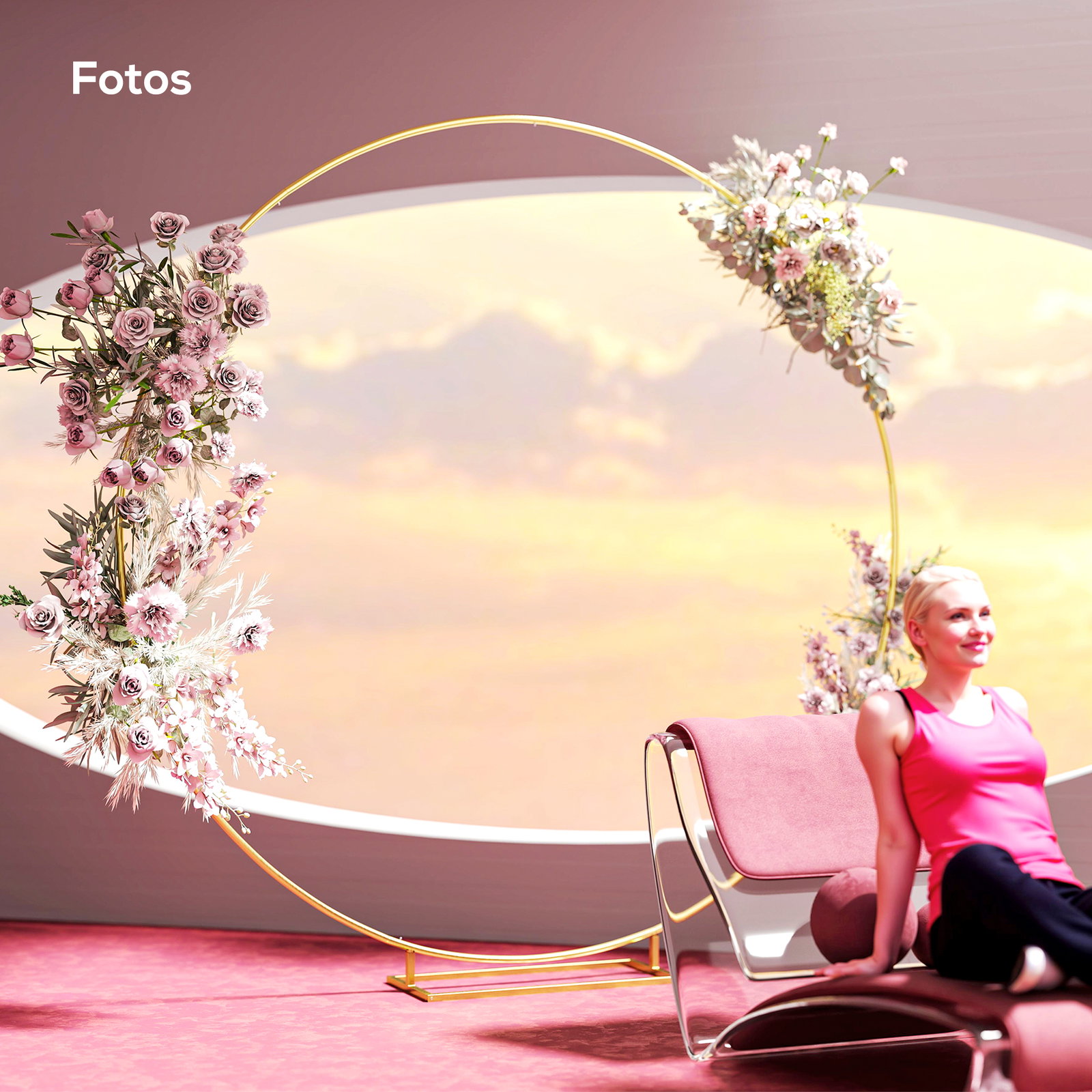 Arco de jardim de metal redondo arco de decoração com revestimento em pó para plantas trepadoras flores decoração 230x28x234 cm dourado