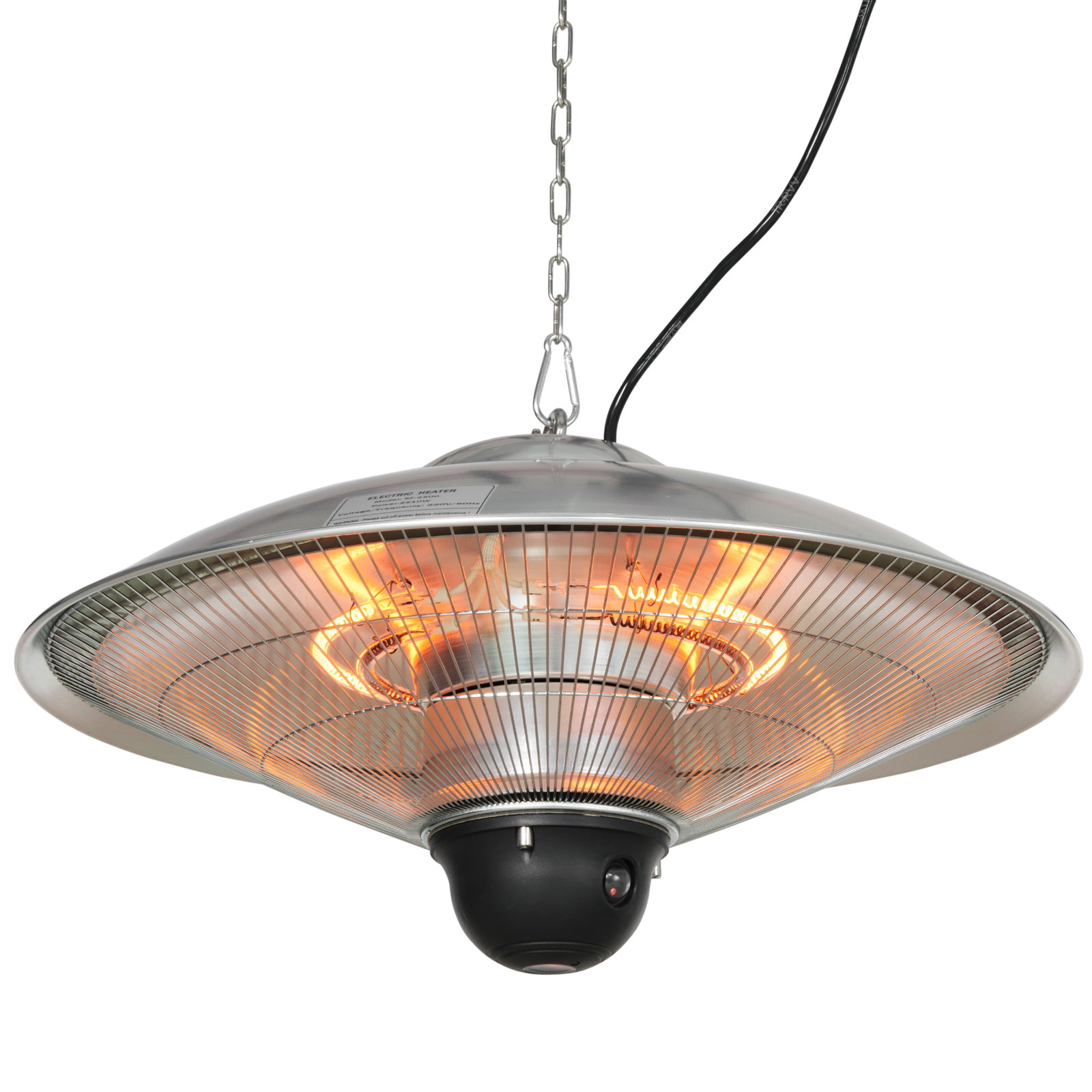 Aquecedor de jardim elétrico 1010w/1200w infravermelho com controlo remoto 2 níveis de calor proteção IP44 ø58,5x33cm prata
