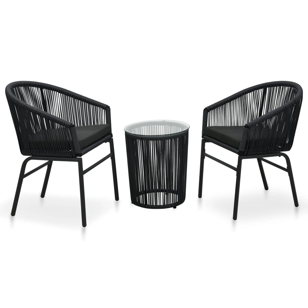3 Pcs conjunto bistrô com almofadões vime PE preto