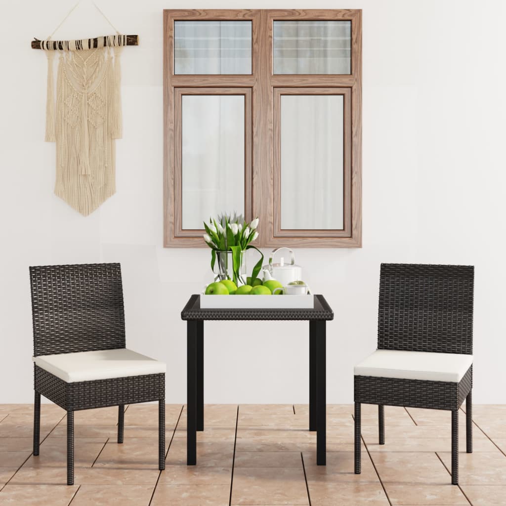 3 Pcs conjunto de jantar para jardim vime PE preto