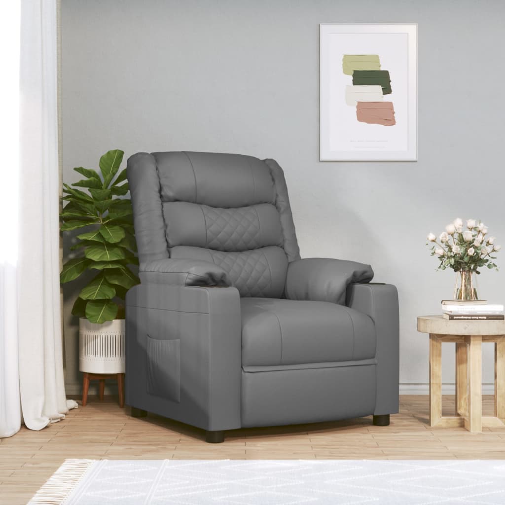 Poltrona reclinável elétrica couro artificial cinzento