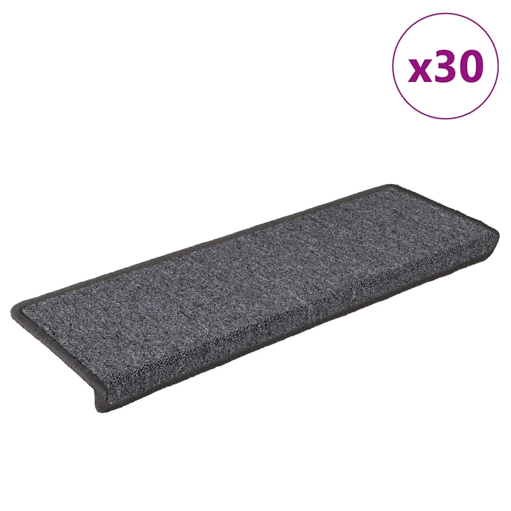 Tapetes de escada 30 peças 65x21x4 cm cinza escuro com borda retangular