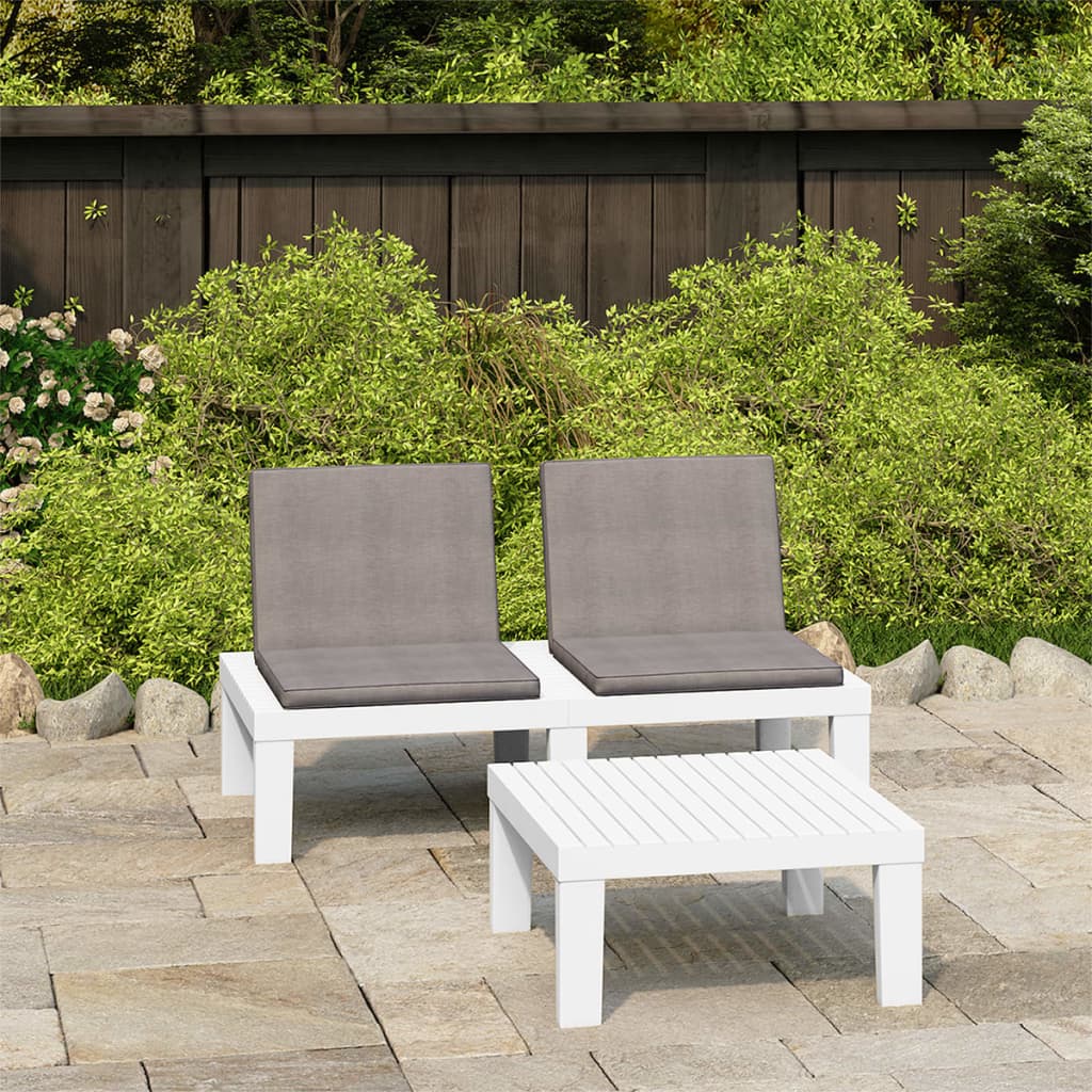 2 Pcs conjunto lounge de jardim com almofadões plástico branco