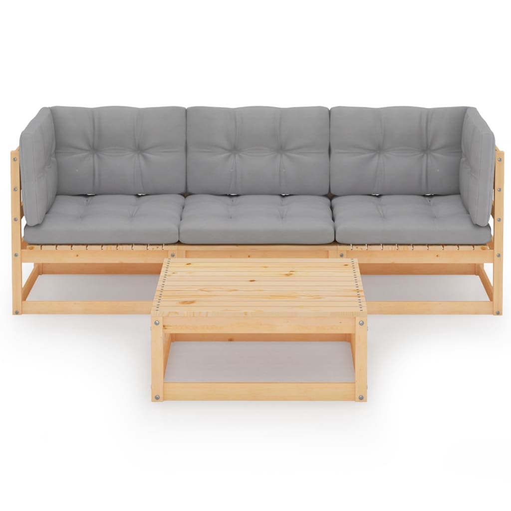 4 Pcs conjunto lounge de jardim com almofadões pinho maciço