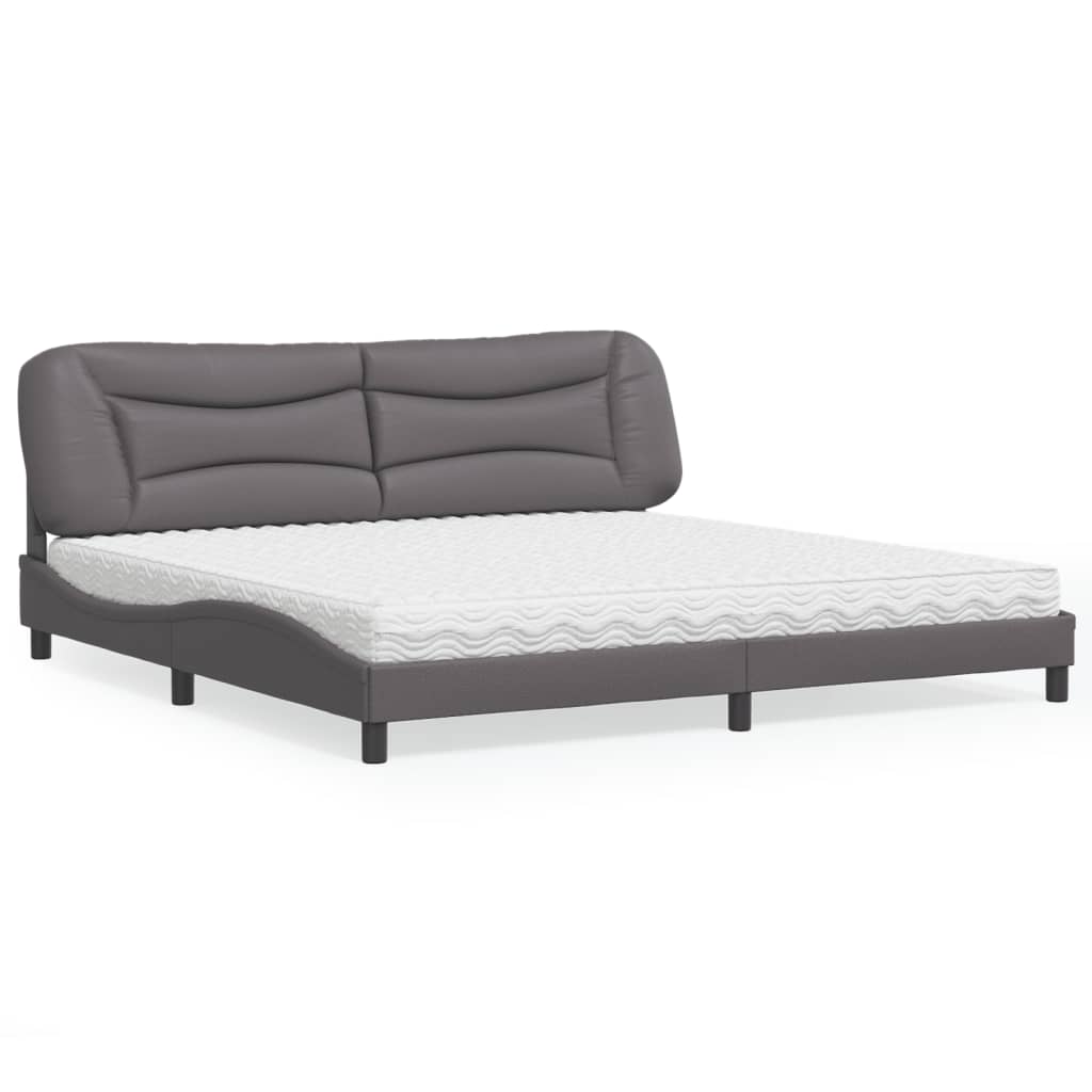 Cama com colchão hvar 200x200 cm couro artificial cinzento