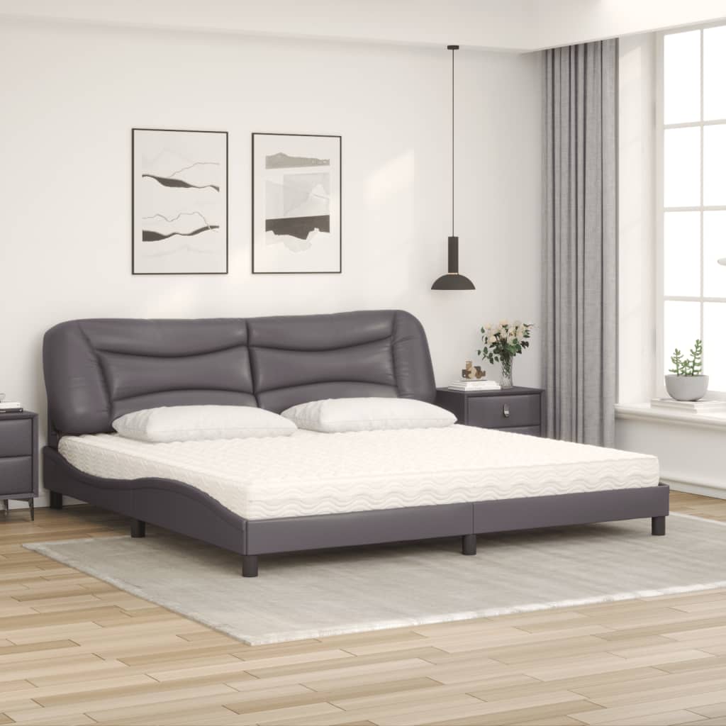 Cama com colchão hvar 200x200 cm couro artificial cinzento