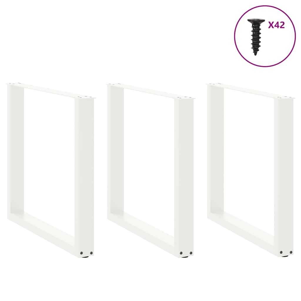 Pés para mesa de jantar em formato de u, 3 peças, branco, 80x (72-73) cm, aço