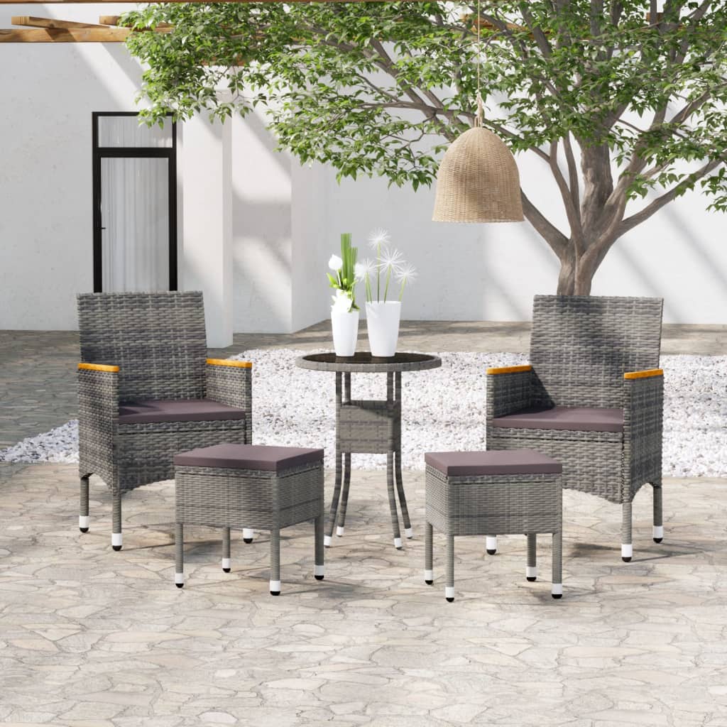 5 Pcs conjunto lounge para jardim vime PE cinzento