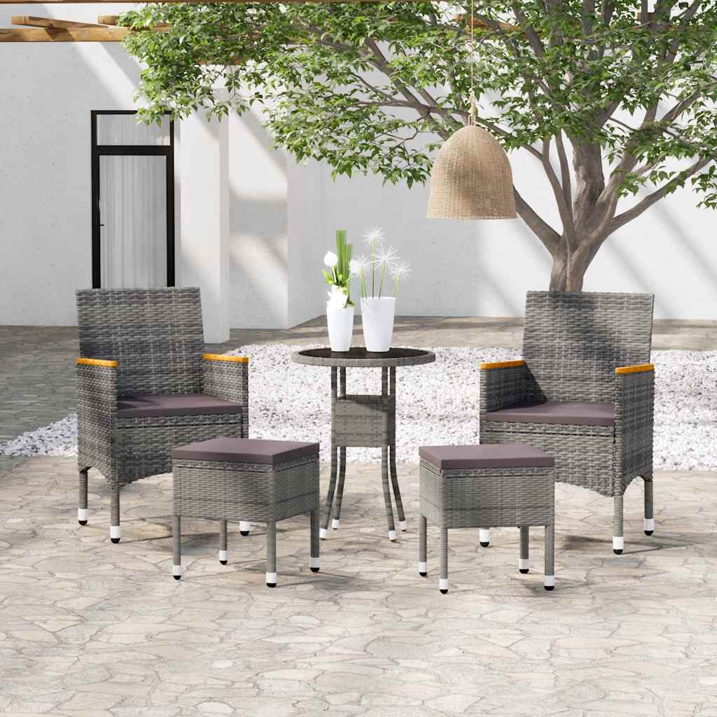 5 Pcs conjunto lounge para jardim vime PE cinzento