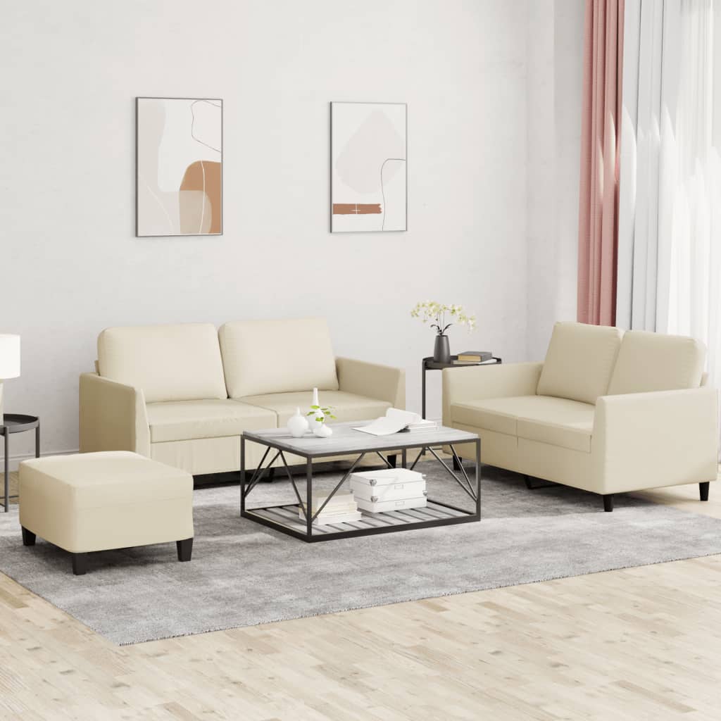 3 Pcs conjunto sofás c/ almofadões couro artificial cor creme